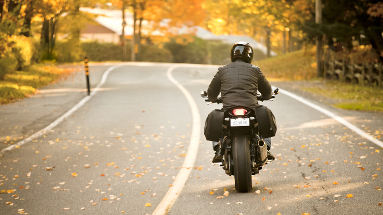 Rider on motorcycle with saddlebags