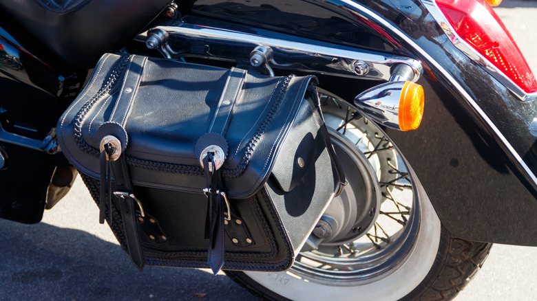 Small saddlebag on motorcycle