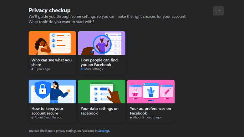 Facebook privacy checkup options