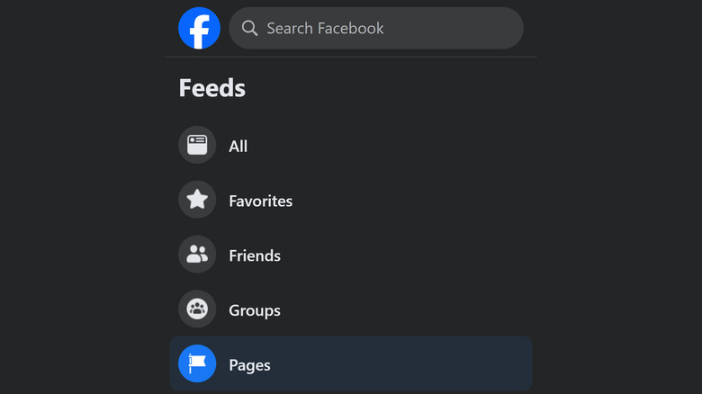 Facebook feeds menu options