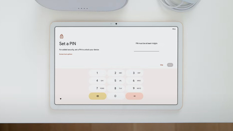 The option to set up a PIN while configuring a new Android tablet