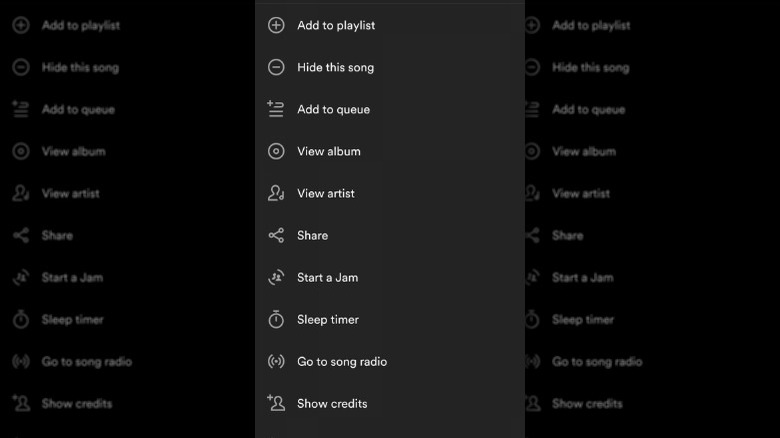 Options for a song in Spotify