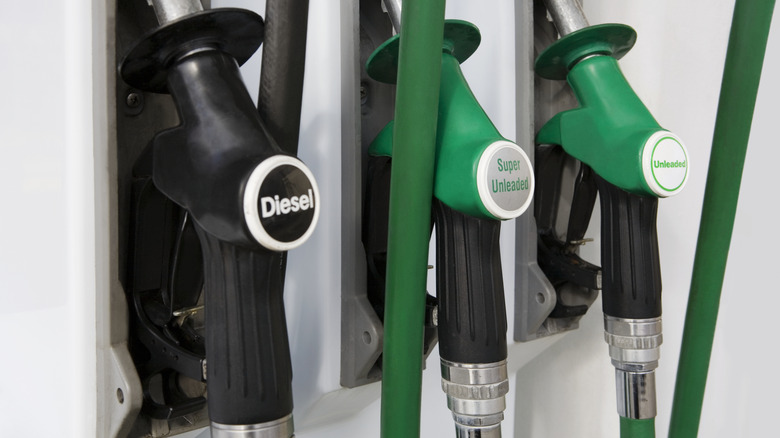 Diesel fuel pumps at gas station