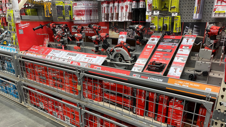 Milwaukee tools on display at a Home Depot