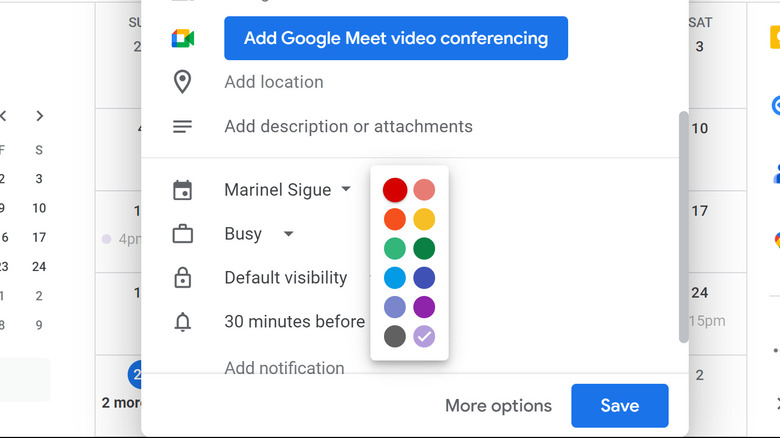 changing event color on Google Calendar