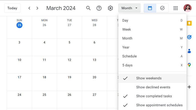 changing view on Google Calendar