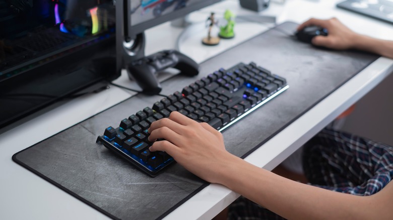 desk mat with keyboard and mouse