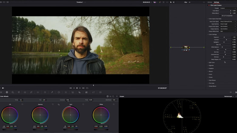 DaVinci color correction page in use