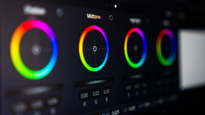 DaVinci Resolve color wheels on computer screen