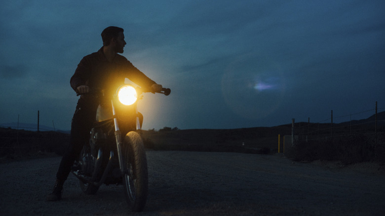 Motorcycle headlight at night