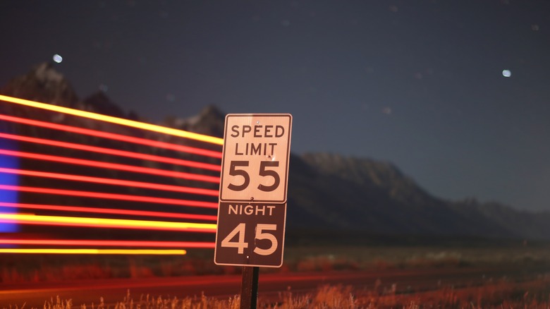 Speed limit sign at night