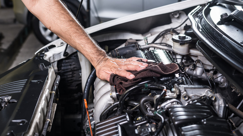 Cleaning the engine of a car