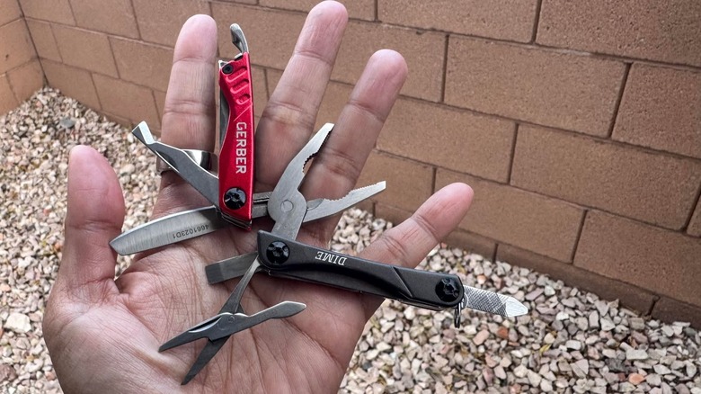 Author has the Gerber Dime tool splayed out on her hand