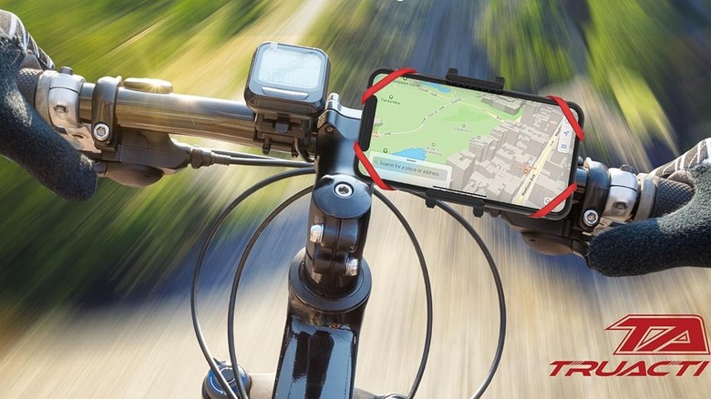 Phone on mount on bike handlebars