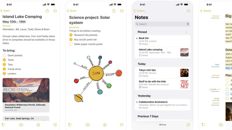 Screenshots of Apple Notes App Store carousel