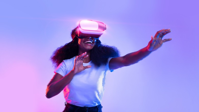 Woman using vr headset