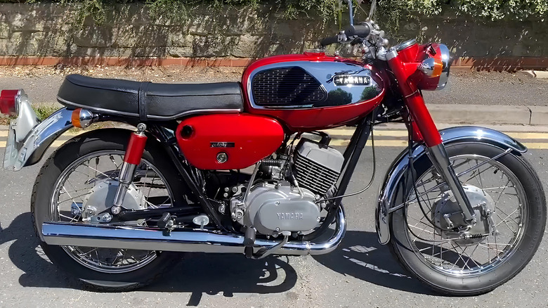 A 1967 Yamaha YR-1 motorcycle at rest