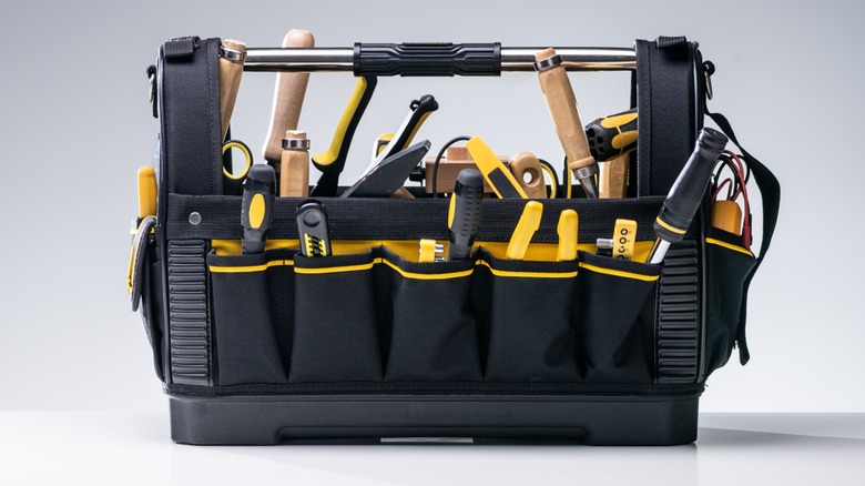 Toolbox filled with tools.