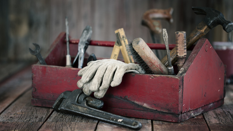 Tool kit on wood floor