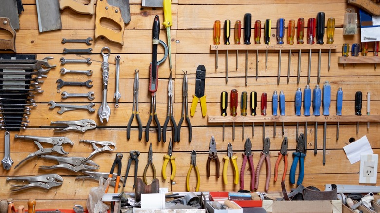 Tools mounted on workshop wall