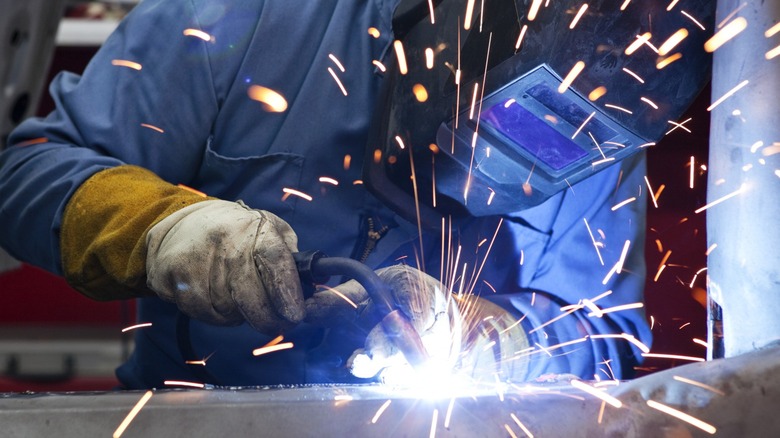 welding steel with sparks flying