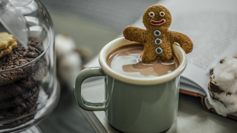 gingerbread person in hot chocolate