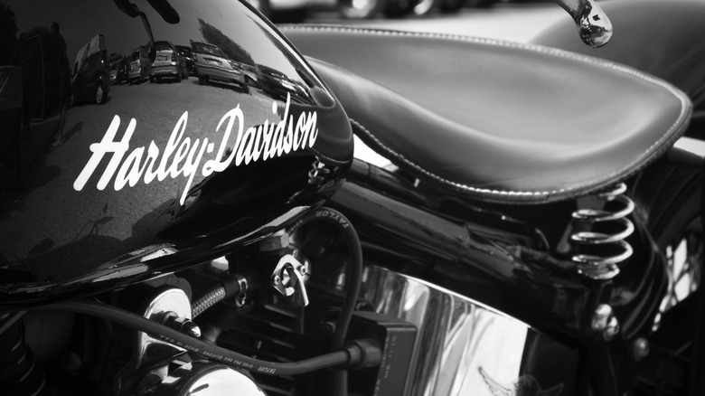 black and white harley davidson saddle
