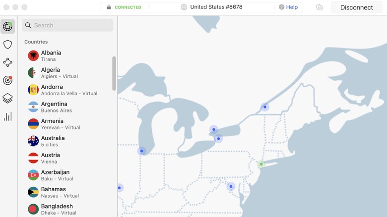 NordVPN connect to server screen