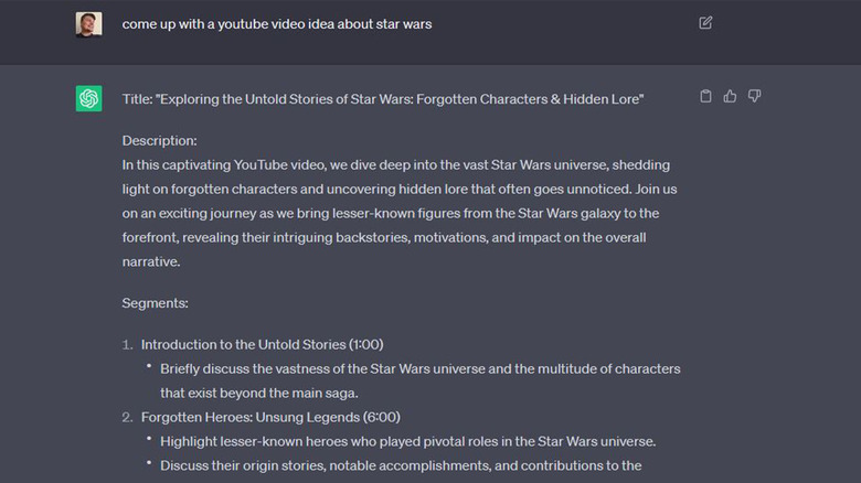 chatgpt star wars video idea