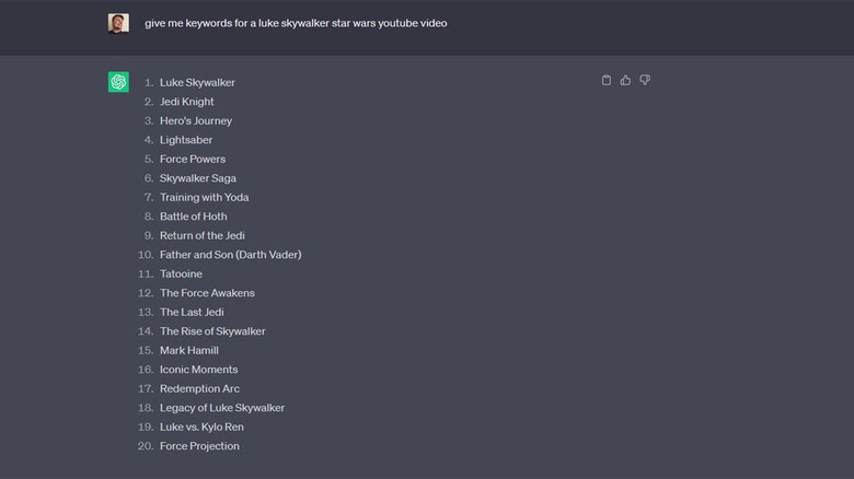 luke skywalker chatgpt video ideas