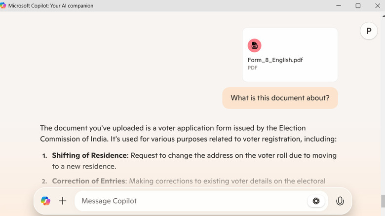 Copilot analyzing a PDF file