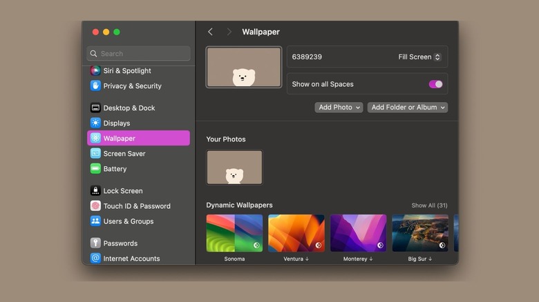 Choosing a Mac's wallpaper in the System Settings