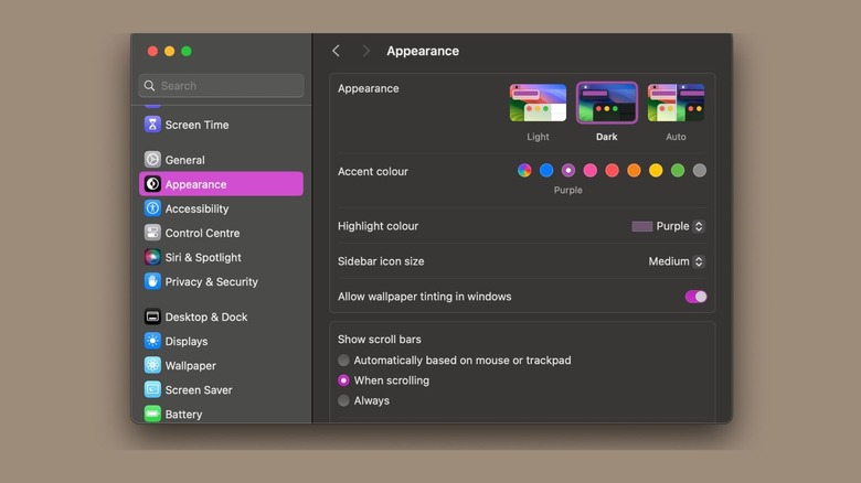 Switching to dark mode on Mac from System Settings