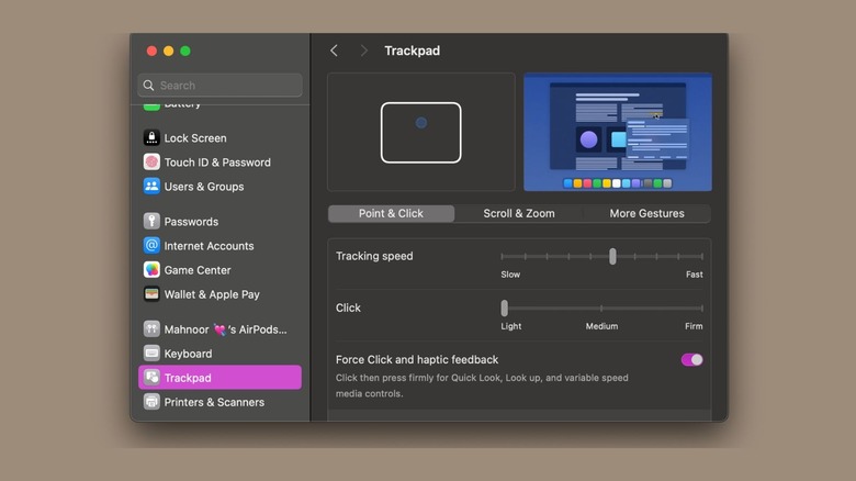 Tweaking MacBook's trackpad in System Settings