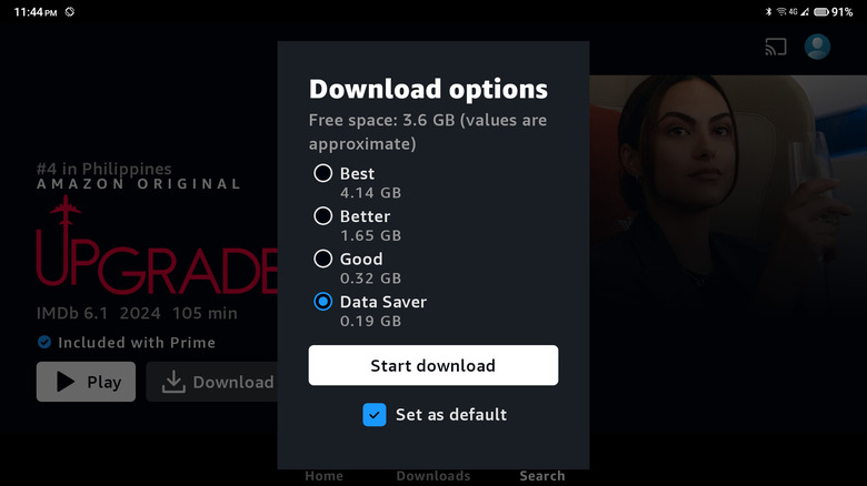 Prime Video download movie options