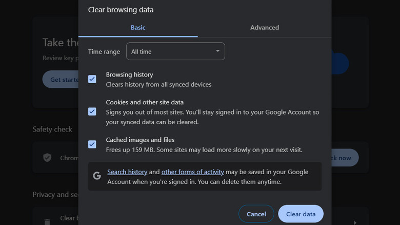 clearing cache in Chrome