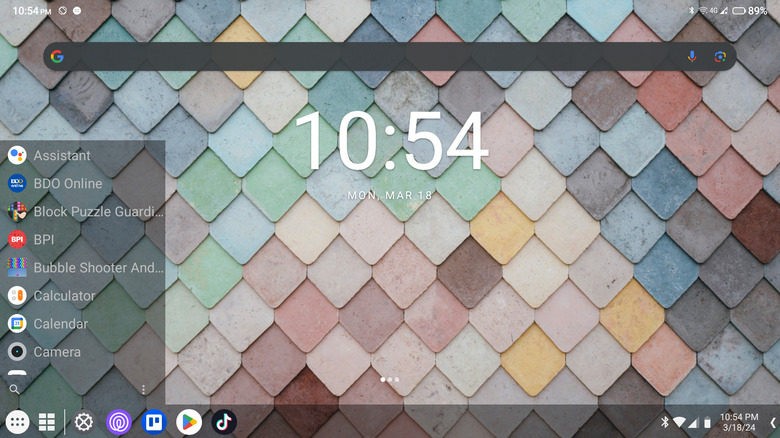 home screen with Taskbar app