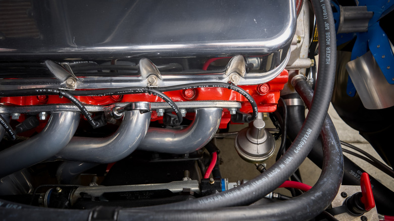 Close-up of exhaust headers