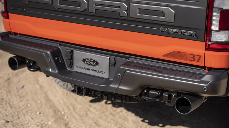 Close up shot of Ford Raptor exhaust pipes