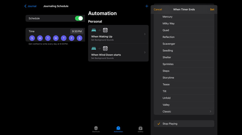 iPhone Journal Shortcuts and Clock apps