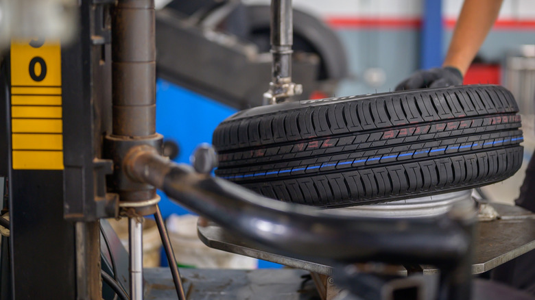 Tire machine in an automotive garage