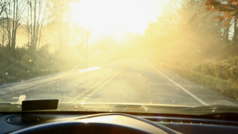 Sunlight causing glare on a windshield