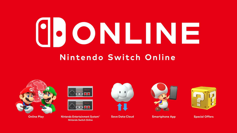 Nintendo Switch Online logo with Nintendo icons at the bottom 