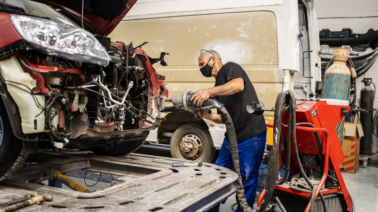 Welder in garage