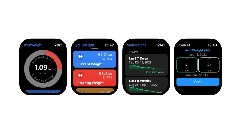 yourWeight interface on Apple Watch