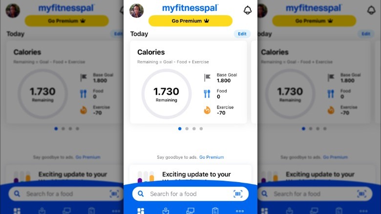 MyFitness Pal app home screen