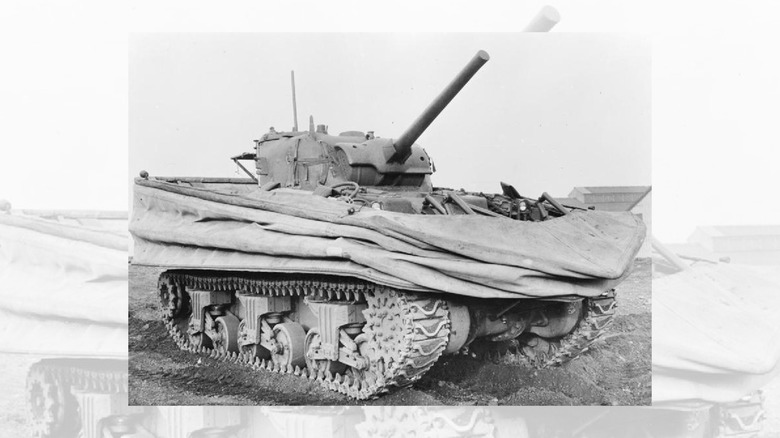 Sherman DD tank with lowered screen