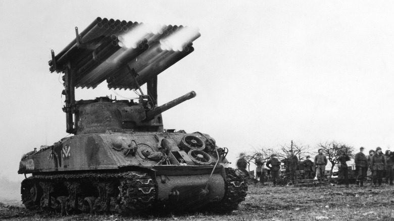 M4 Sherman Calliope firing rockets