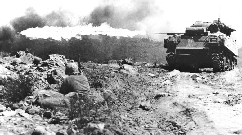 M4 Sherman firing flamethrower