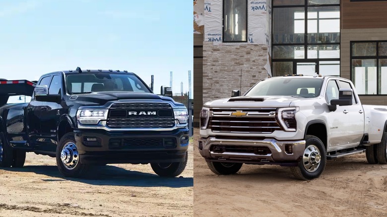 A Split Image Of RAM 3500 And Silverado 3500